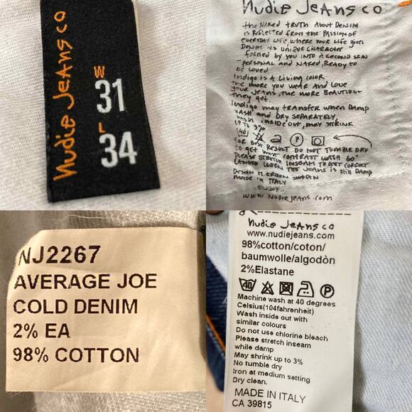 NUDIE Jeans Average Joe Straight Leg Cold Denim Wash Stretch Size 31 x 30 Italy - Picture 8 of 16